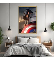 Metal Çerçeveli Cam Tablo Film Karakteri Yan Açı Kaptan Amerika (Gold)