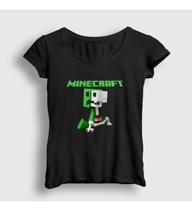Presmono Kadın Siyah Creeper Minecraft T-Shirt 29312tt