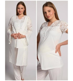 Bone Club 4905 Krinkel Sabahlıklı Lohusa 3 Lü Pijama Sabahlık 