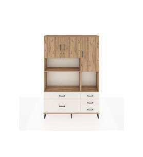 Arges Dolap 8 Raflı 5 Çekmeceli 3 Kapaklı 132x30x195 Çam-Çam/Aytaşı