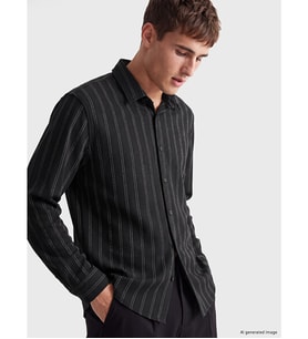 LCW Vision Siyah Slim Fit Çizgili Erkek Gömlek