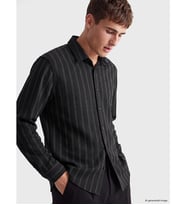 LCW Vision Siyah Slim Fit Çizgili Erkek Gömlek
