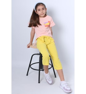 KIZ ÇOCUK İKİLİ TAKIM SIRT BASKILI PÜSKÜLLÜ KOLLARI FIFIRLI F20 (Pembe)