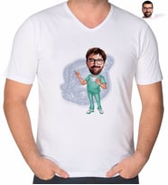 BK Gift Kişiye Özel Erkek Cerrah Karikatürlü V Yaka Tişört-1 (Beyaz)