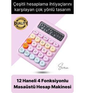 4 Fonksiyonlu Renkli Hesap Makinesi 12 Haneli Yuvarlak Tuşlu Şirin Masaüstü Ofis Kompakt