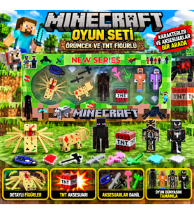 Minecraft Temalı Örümcek ve TNT Figürlü Oyuncak Seti Karakterler ve Aksesuarlar Oyun Seti