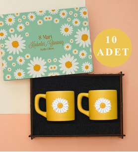 Kadınlar Günü 10’lu Set    Dekoratif Ahşap Kutu & Kahve Fincanı