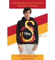Galatasaray Orijinal Lisanslı Büyük Logo Kapüşonlu Siyah Erkek Sweat