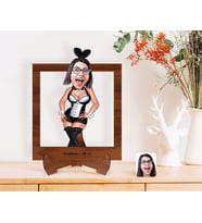 BK Gift Kişiye Özel Tavşan Kız Karikatürlü Ahşap Standlı 3D Biblo-1 (Beyaz)