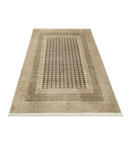 Bej Halı Geometrik Desenli Modern Salon Halısı Etnik Stil Makine Dokuma Kısa Havlı Polyester