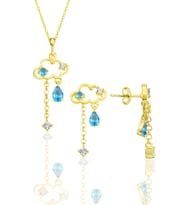 Gümüş altın yaldızlı akuamarin ve zirkon taşlı bulut kolye ve küpe ikili set SGTL12352GOLD (Rose)