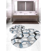Dijital Baskılı Kaymaz Taban Yıkanabilir Oval 2'li Klozet Takımı Banyo Paspası NOKZ-HT-175 (Mavi)