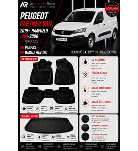 PEUGEOT PARTNER VAN2019+ HAAVUZLU 1999-2008 Araca Özel 3D Paspas + 3D Bagaj Havuzu