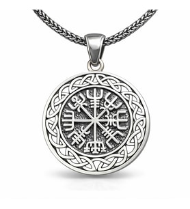 925 Ayar Gümüş Vegvisir Viking Pusulası Erkek Kolye