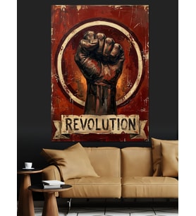Revolution Yumruk Ve Alev Dekoratif Kanvas - Mdf Ahşap Tablo