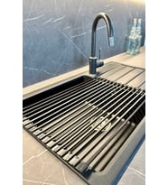 Pratik ve şık lavabo üstü katlanabilir bulaşıklık, paslanmaz alüminyum siyah