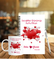 Sevgililer Gününe Özel Ahşap Defter Kalem & Kupa Hediye Seti 31