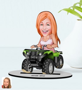 BK Gift Kişiye Özel Kadın Atv Sürücüsü Karikatürlü Ahşap Biblo Model-1