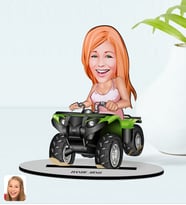 BK Gift Kişiye Özel Kadın Atv Sürücüsü Karikatürlü Ahşap Biblo Model-1