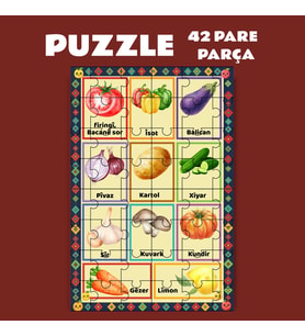 Pazil Bi Kurdî Sewze Sebze İsimleri - Kürtçe Puzzle Yapboz (42 Pare/Parça - A4) (Çok Renkli)