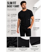 Basic Erkek Siyah Tişört %100 Pamuk Slim Fit Bisiklet Yaka – Rahat & Şık