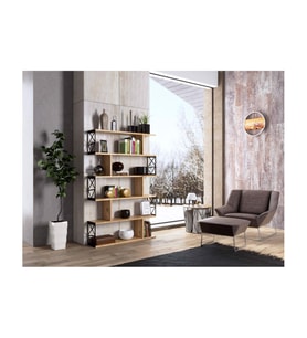 Wood'n Love Zambak 5 Raflı Altıgen Desen Kitaplık - Atlantik Çam / Siyah