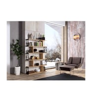 Wood'n Love Zambak 5 Raflı Altıgen Desen Kitaplık - Atlantik Çam / Siyah