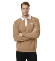 DeepSEA Erkek Camel Relax Fit İçi Polarlı Polo Yaka Sweatshirt – Pamuklu Kalın Sweatshirt 2600762