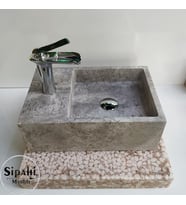 Gümüş Traverten Batarya Çıkışlı Köşeli Lavabo