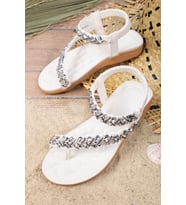 Anneler Gününe Özel Khayt Beauty Anatomik Parmak Arası Taşlı Günlük Kadın Sandal (Beyaz)