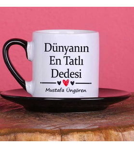 Dedeye Hediye Kişiye Özel Dünyanın En Tatlı Dedesi Tasarımlı İsimli Türk Kahvesi Fincan Takımı