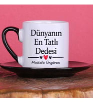 Dedeye Hediye Kişiye Özel Dünyanın En Tatlı Dedesi Tasarımlı İsimli Türk Kahvesi Fincan Takımı