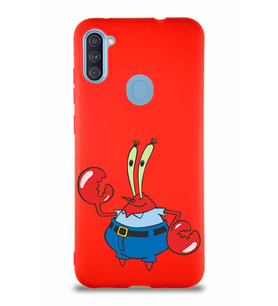 Samsung Galaxy A11 Soft Premier Kapak Bay Yengeç Tasarımlı Silikon Kılıf - Kırmızı (Şeffaf)