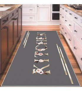 Gri Kitchen Yazılı Yıkanabilir Kaymaz Taban Leke Tutmaz Modern Salon Halısı ve Yolluk (Bej)