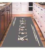 Gri Kitchen Yazılı Yıkanabilir Kaymaz Taban Leke Tutmaz Modern Salon Halısı ve Yolluk (Bej)