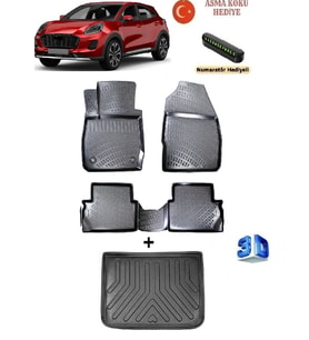 Rizline Ford Puma 2019 Sonrası Uyumlu 3D Havuzlu Paspas ve ÜST Bagaj Havuzu Seti ASMA KOKU VE NUMARATÖR HEDİYELİ