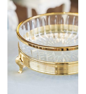 GÜMÜŞ KAPLAMA YUVARLAK KRİSTAL CAMLI SUNUMLUK GOLD RENK