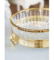 GÜMÜŞ KAPLAMA YUVARLAK KRİSTAL CAMLI SUNUMLUK GOLD RENK