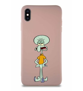Apple iPhone XS Max Soft Premier Kapak Squidward Dokunaç Tasarımlı Silikon Kılıf - Pudra (Şeffaf)