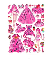 Sticker Kabartmalı Stiker Çıkartma Etiket (LAA611)-14x18 cm- Pembe Kız Prenses Giydirme