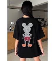 Unisex Mause  Baskılı T-shirt (Siyah)