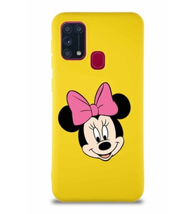Samsung Galaxy M31 Soft Premier Kapak Minnie Mouse-C Tasarımlı Silikon Kılıf - Sarı (Şeffaf)