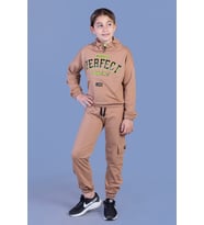 Toontoy Kız Çocuk Balıkçı Yaka Armalı Baskılı Eşofman Takım (Lila)