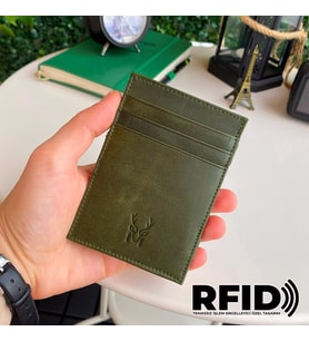 Modica Lotus - Hakiki Deri RFID Korumalı Sihirbaz Cüzdan (Yeşil)