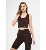 Lesa Wear Halter Yaka Spor Sütyeni Crop Top (Kahverengi)