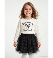 LCW Kids Ekru Bisiklet Yaka Kurdele Baskılı Kız Çocuk Tişört