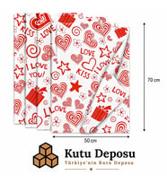 50x70 cm Beyaz I Love You Desenli Pelur Kağıt (1KG)