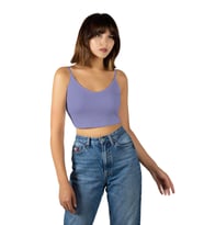 Kadın Mor İp Askılı Fitted/Vücuda Oturan Fitilli Örme Crop Top Bluz 23K-TRP-CRP05