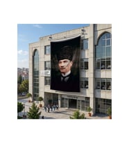 Kalpaklı Gazi Mustafa Kemal Atatürk Portresi Poster Bayrak Raşel Kumaş 6x9 metre ATA35