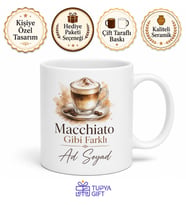 Macchiato Gibi Farklı Yazılı Baskılı Kupa Bardak Kahve Hediye